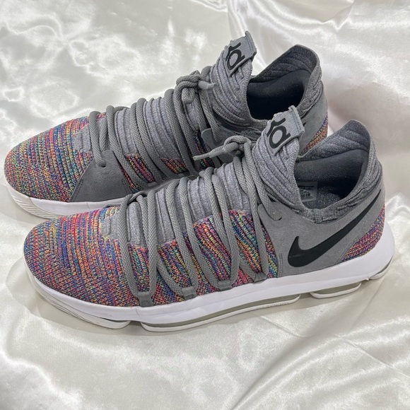 Nike Zoom KD 10 Multi Color Sneakers Flyknit Gray 897815-900 Basketball Size 13 - Picture 6 of 15